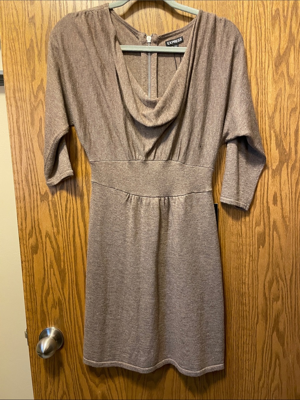 Express Taupe Cowl-Neck Long Sleeve Knit Dress N57